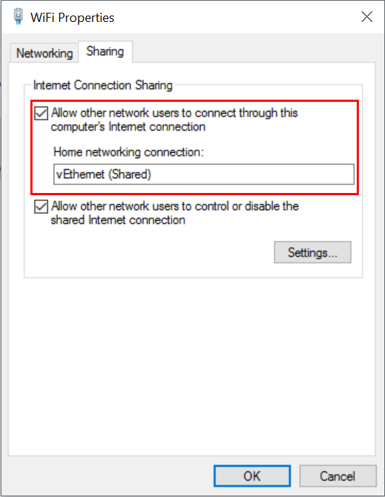 Enable network sharing