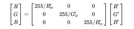 Matrix calculation for basic colour balancing