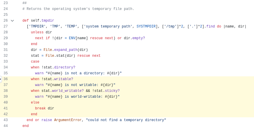 Screenshot of the ruby source code